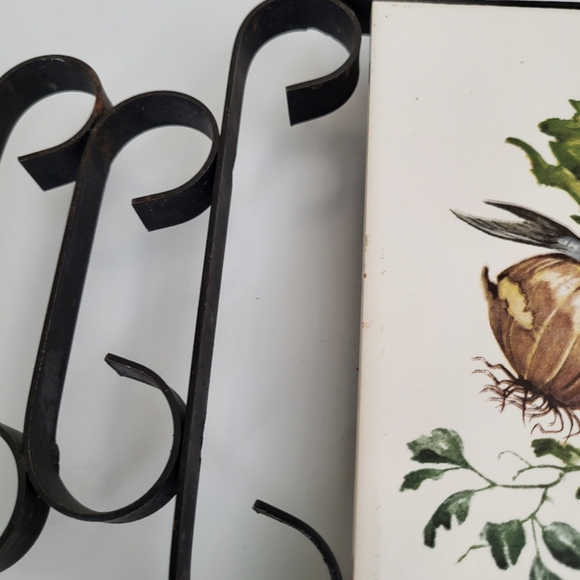 Vintage Wrought Iron and Ceramic Tile Trivet Fish and Eggs - Picture 5 of 16